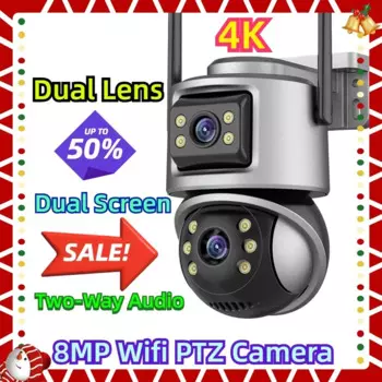 4K Двойной объектив Двойной экран Автоматическое отслеживание IP-камеры CCTV Двустороннее аудио-видео наблюдение P2P 8MP Wi-Fi PTZ-камера Открытый ICsee