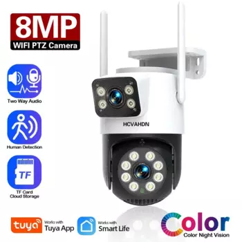 4K двойной объектив Wi-Fi PTZ камера двойной экран открытый автоматическое отслеживание 8MP Smart Life беспроводная камера видеонаблюдения аудио