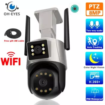 4K Wi-Fi IP-камера безопасности с двумя объективами, наружная камера с автоматическим отслеживанием, беспроводная PTZ-камера видеонаблюдения, 8 МП, цветная IP-камера ночного видения