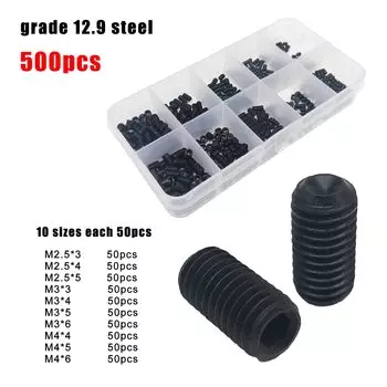 500/1500 Шт. DIN916 M2-M8 Винт С Шестигранной Головкой Под Торцевой Ключ, Черная Сталь 304