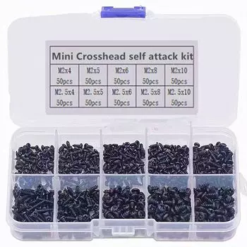 500-1700 шт. M1 M1.2 M1.5 M1.7 M2 M2.5 M3 микс-Сковорода с крестообразной головкой микро-винты круглая цилиндрическая головка саморезы по дереву набор винтов коробка