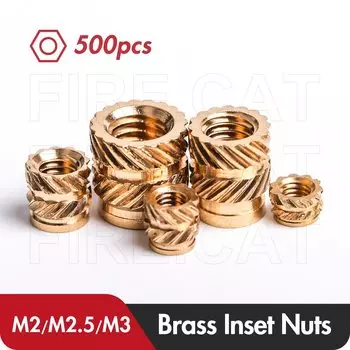 500 шт. термоплавкие вставки с накаткой, латунные гайки M2 M2,5 M3, оптовая продажа, женские формовочные литья, медные вставки, гайка для 3D-печатных деталей