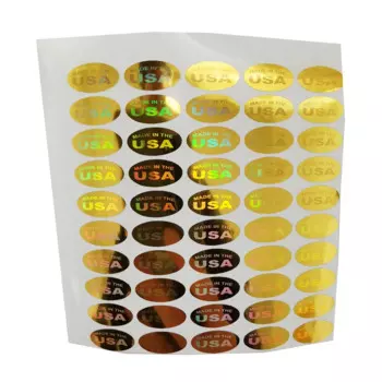 Голографические наклейки FUNCOLOUR "Made in the USA", серебряные/золотые, овальные, 500 шт