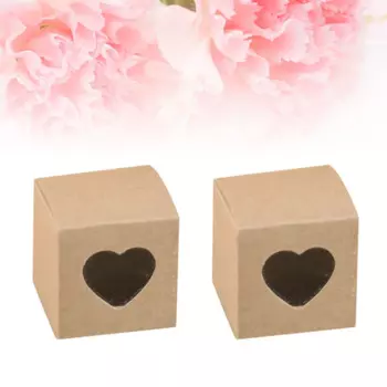 50 Pcs Square Kraft Paper Candy PVC Transparent Heart-shaped Window Cupcake Favor Wedding Party Accessories (Kraft Color)