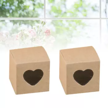 50 Pcs Square Kraft Paper Candy PVC Transparent Heart-shaped Window Cupcake Favor Wedding Party Accessories (Kraft Color)