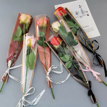 50 Piece Single Rose Sleeves Flower Wrapping Bag Bouquet Packaging Bags Floral Wrappers Plastic For Valentine's Day
