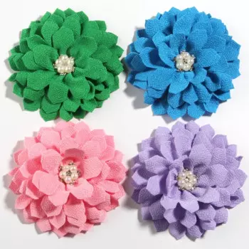 50 шт. 10,5 см 4,1 "новые большие высококачественные тканевые цветы с жемчугом и стразами в центре для аксессуаров для волос, цветок для повязки на голову