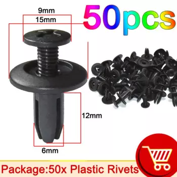 50 шт., 10 шт., 6 мм, пластиковые заклепки, крепежи, винт, автомобильный бампер, крыло, черные заклепки, Автомобильный крепеж, зажимы для Toyota, для Nissan, для Yamaha