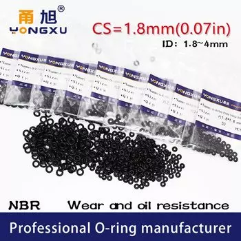 50 шт., черные уплотнительные кольца NBR, толщина 2 мм, ID1.8/2/2.4/2.5/2.8/3.15/3.55/3.75/4 мм, YONGXU