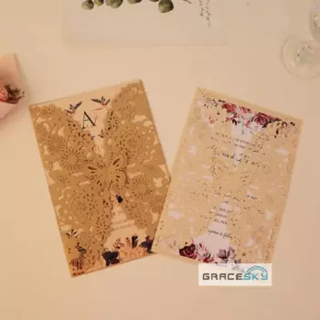 50 шт. Лазерная резка бабочки цветы складные свадебные приглашения открытки персонализированные индивидуальные открытки свадебные принадлежности