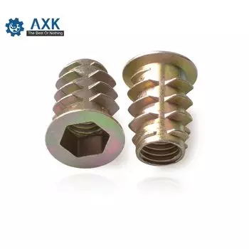 50 шт. M4 M5 M6 M8 резьба из цинкового сплава для деревянной вставки, гайка с фланцевой шестигранной головкой, мебельные гайки, внутренние шестиугольные винты
