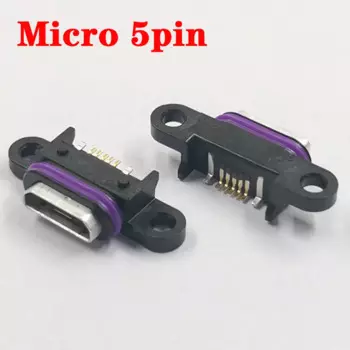 50 шт. Micro USB 5-контактный разъем для зарядки, док-порт 5 P, водонепроницаемый Женский Разъем с отверстием для винта 5-контактный USB