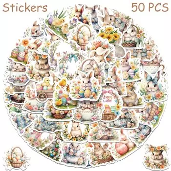 50 шт., наклейки PickJoy с пасхальным яйцом и кроликом