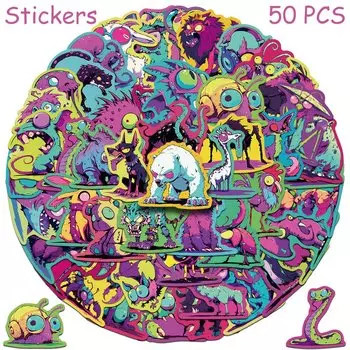 50 шт. разноцветных наклеек «Дивные существа» PickJoy
