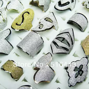 50 шт. уникальные смешанные стильные ювелирные изделия оптом много серебряные золотые P матовые модные кольца регулируемый размер