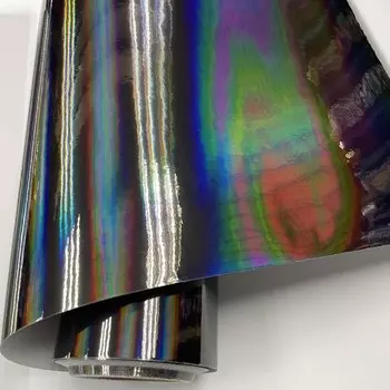 50 см x 300 см черная голографическая хромированная виниловая оберточная Радужная отделка рулон самодельная воздухопроницаемая клейкая пленка