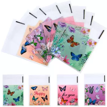 50pcs Butterfly Opp Plastic Bag Self Adhesive Clear Packaging Bags Candy Bag Self-adhesion Cartoon Printing DIY Gift Pastry Bag