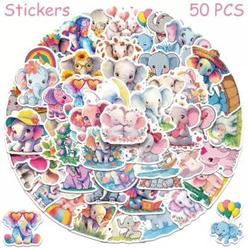 50pcs Cartoon Cute Elephants Stickers Decals For Phone Laptop Luggage Skateboard Guitar Aesthetic Waterproof Stickers Kids Gifts