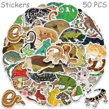 50pcs Cartoon Cute Reptile Lizard Frog Snake Stickers Decals For Phone Laptop Skateboard Notebook Aesthetic Waterproof Stickers