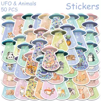 50pcs Cartoon Cute UFO & Animals Stickers Decals For Phone Suitcase Refrigerator Helmet DIY Graffiti Aesthetic Stickers Kid Gift