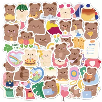 50pcs Cute Cartoon Bear Stickers for Kids Laptop Lovely Aesthetic Bear Stickers Waterproof Vinyl Trendy Decal Luggage Phone