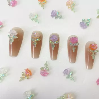 50pcs Cute Mini Luminous Resin Rose Nail Charms 3D Mix Colors Flower Nail Art Accessories DIY Summer Nail Art Jewelry Decoration