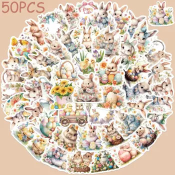 50pcs Easter Egg Bunny Stickers Decals For Phone Laptop Scrapbook Refrigerator DIY Aesthetic Stickers Creative Festival Gifts
