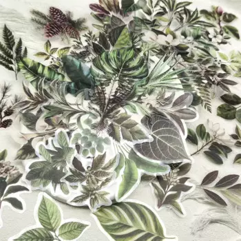 50 шт., наклейки с зелёными листьями, PickJoy