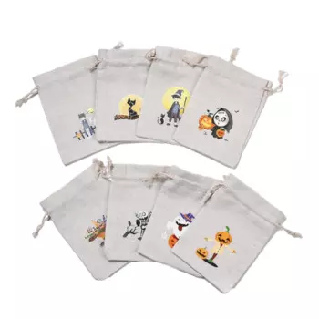 50Pcs Halloween Cotton Cloth Storage Pouches Trick Or Treat Candy Rectangle Packing Storage Drawstring Bag DIY Jewelry Gift Bag