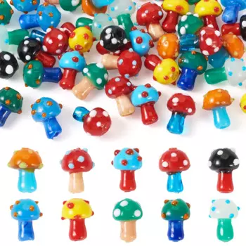 50Pcs Handmade Lampwork Bumpy Beads Strands Mushroom Mixed Color for Making DIY Jewelry Necklace Bracelet Eardrop Charm Supplies