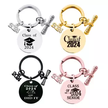50pcs Keychain Stainless Steel Round Engraving Metal Keyring Key Chain Holder Accessories Gifts for Graduation Season Student