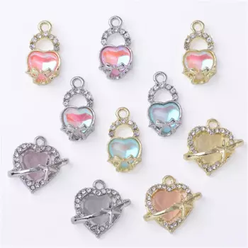 50Pcs/Lot New 14K Gold Color Plated Opal Crystal Heart Charms Connectors DIY for Earrings Necklace Pendant Jewelry Accessories