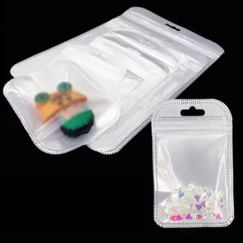 50pcs/lot White Pearlescent Film Pouches Resealable Thicken Ziplock Bags OPP Bags with Hang Hole for Jewelry Display Packaging