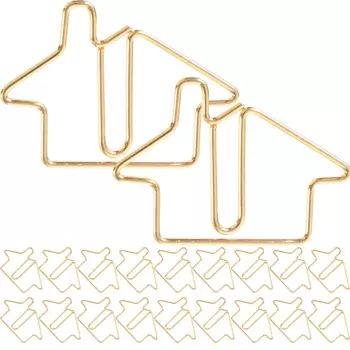50pcs Metal House Bookmark Special Shaped Paper Clips Cute Cartoon Gold Carbon Steel Office Supplies Mini Desk Accessories