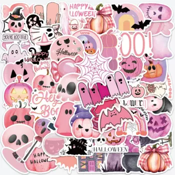 50PCS Pink Cartoon Halloween Stickers Cute Graffiti Decals For Laptop Luggage Phone Case Fridge Skateboard Waterproof Stickers