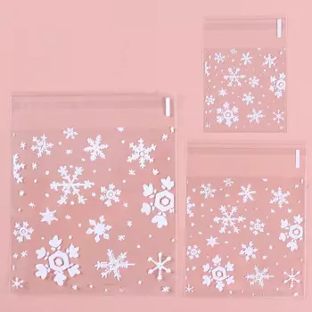 50pcs Plastic Snow Pattern Bags Christmas Gift Packaging Pouches for DIY Jewelry Candy Cookie Self Adhesive Bag Storage Bags