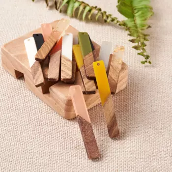 50Pcs Resin Walnut Wood Big Pendants Wooden Rectangle Earring Charms for Jewelry Making Necklace Bracelet Connectors DIY Supply