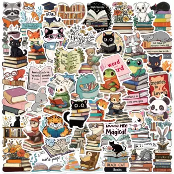 50pcs Retro Aesthetic Cartoon Animals Reading Book Stickers For Luggage Laptop Water Bottle Guitar Waterproof Graffiti Decals
