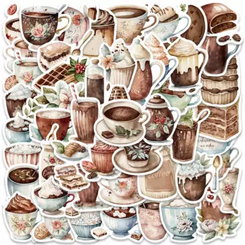 50pcs Retro Cartoon Aesthetic Afternoon Tea Stickers For Laptop Water Bottle Luggage Notebook Waterproof Graffiti Vinyl Decal