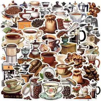 50PCS Retro coffee beans Graffiti Sticker Aesthetic Decorative Luggage Laptop Cup Phone Bike Car Guitar Scrapbook Stickers