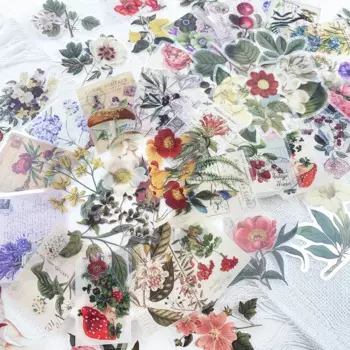 50pcs Retro Plants Transparent PET Stickers Decals For Phone Laptop Notebook Suitcase DIY Creative Aesthetic Stickers Kids Gifts