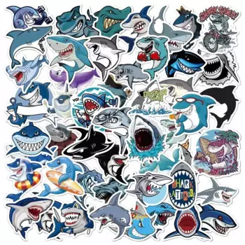 50Pcs Shark Stickers for Kids Cute Ocean Shark Aesthetic Decals Vinyl Waterproof Stickers for Kindle Water Bottle Laptop Phone