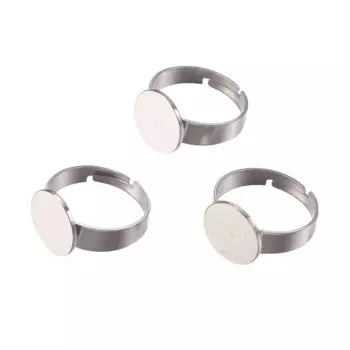 50pcs Size 7 Adjustable 304 Stainless Steel Rings Components Pad Ring Base Settings Accessories with 8/10/12mm Flat Round Tray