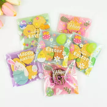 50Pcs Small Easter Cookies Candy Gift Bags Self-adhesive Packaging Bag Easter Party Decorations 2024 Kids Gift Supplies
