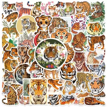 50pcs Tiger Stickers Aesthetic Animal Water Bottle Stickers Laptop Luggage Notebook Skateboard Waterproof Vinyl Car Decals