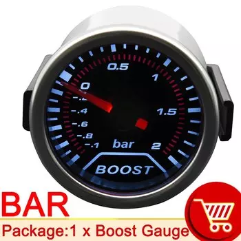 52 мм бар, белый светодиодный датчик давления турбонаддува, 12 В, автомобильный мотоцикл, автоаксессуары, турбоманометр