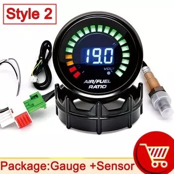 52 мм цифровой датчик соотношения воздуха и топлива с узкополосным датчиком кислорода O2, автомобильный датчик AFR, подходит для 12 В, автомобильный вольтметр, 2 в 1 метр напряжения