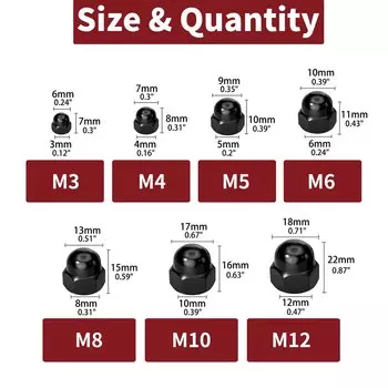 5/10/20 шт. 7 размеров шестигранные гайки желудя M3 M4 M5 M6 M8 M10 M12 куполообразные колпачковые гайки Коронные шестигранные гайки Защитная гайка купола желудя