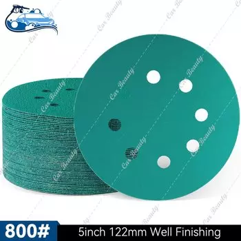 5-дюймовая наждачная бумага, 8 отверстий, круглая, влажная шлифовальная бумага для дисков, листы для шлифовки с крючком и петлей для случайного орбитального шлифовального станка, полировального станка