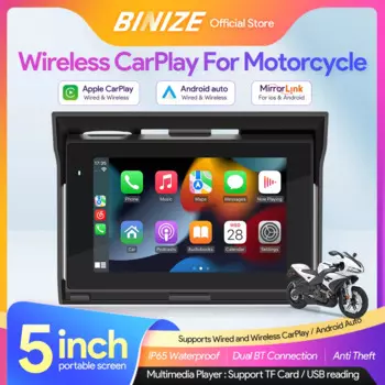 5-дюймовый беспроводной портативный GPS-навигатор Binize для мотоцикла, водонепроницаемый беспроводной Автомобильный дисплей IP65 на базе Android